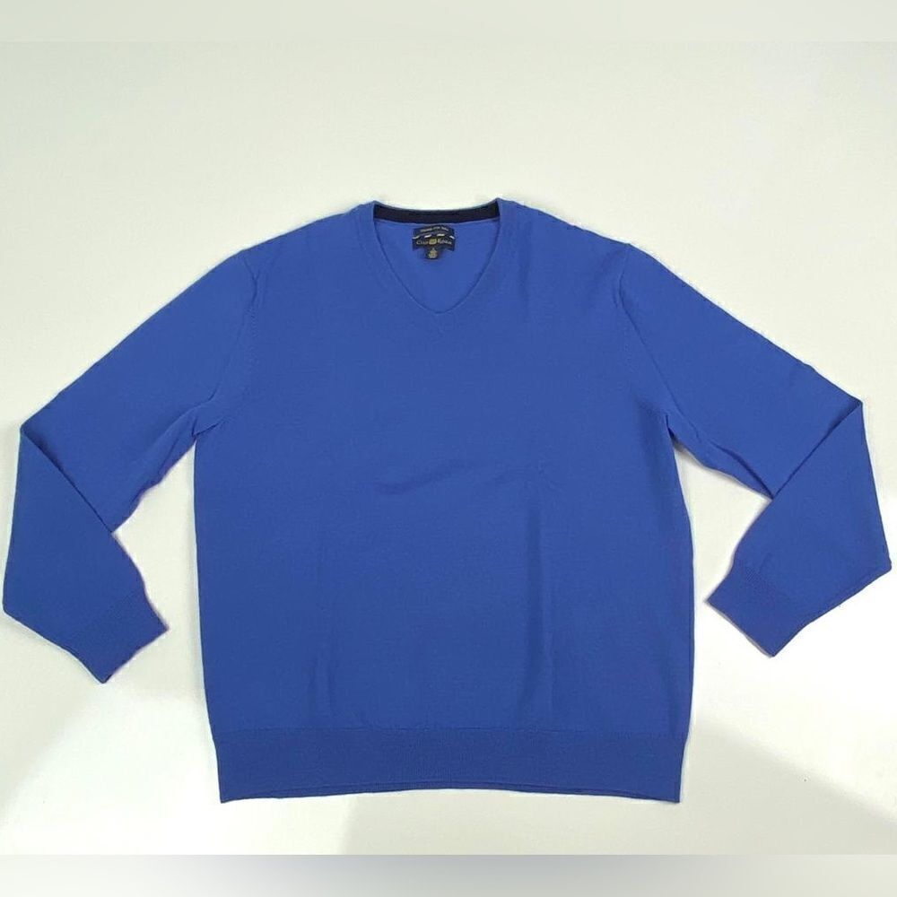 Club Room Merino Wool V Neck Sweater Mens Size Large Blue Business Casual